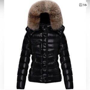 Moncler Glossy Black Puffer with Fur Trim